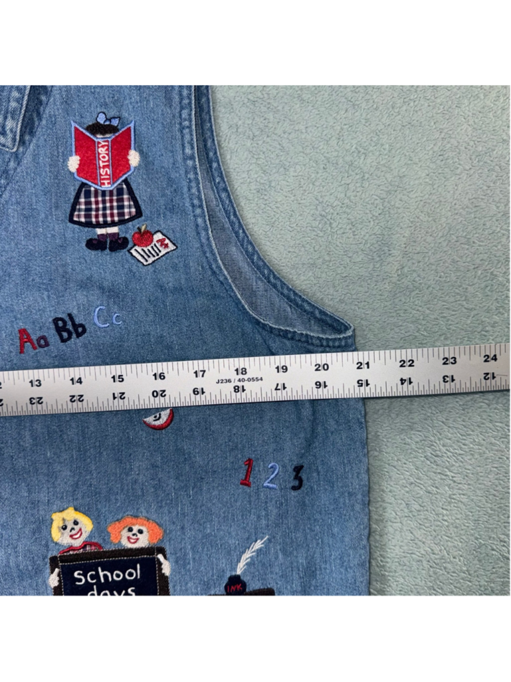 Vintage Christopher & Banks Denim School-Themed Embroidered Vest Sz L Blue Y2K - Picture 8 of 10